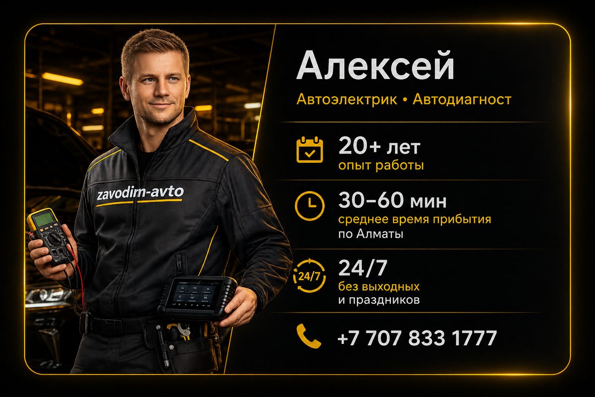 Алексей — автоэлектрик, автодиагност · 20+ лет · +7 707 833 17 77
